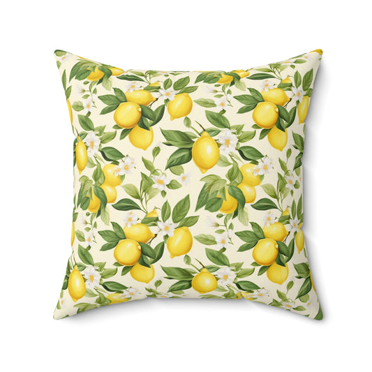 Gardening Lovers Collection - Classic Watercolor Summer Lemon Citrus Pattern Pillow - Spun Polyester Square Pillow