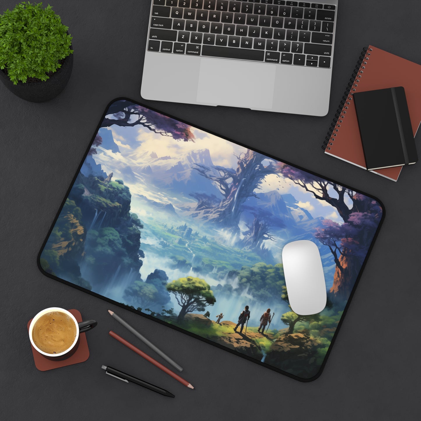 Epic Fantasy Friends Collection - "Valley of Elven-Pride" Watercolor Art Work Design - Neoprene Gaming Desk Mat / Cover