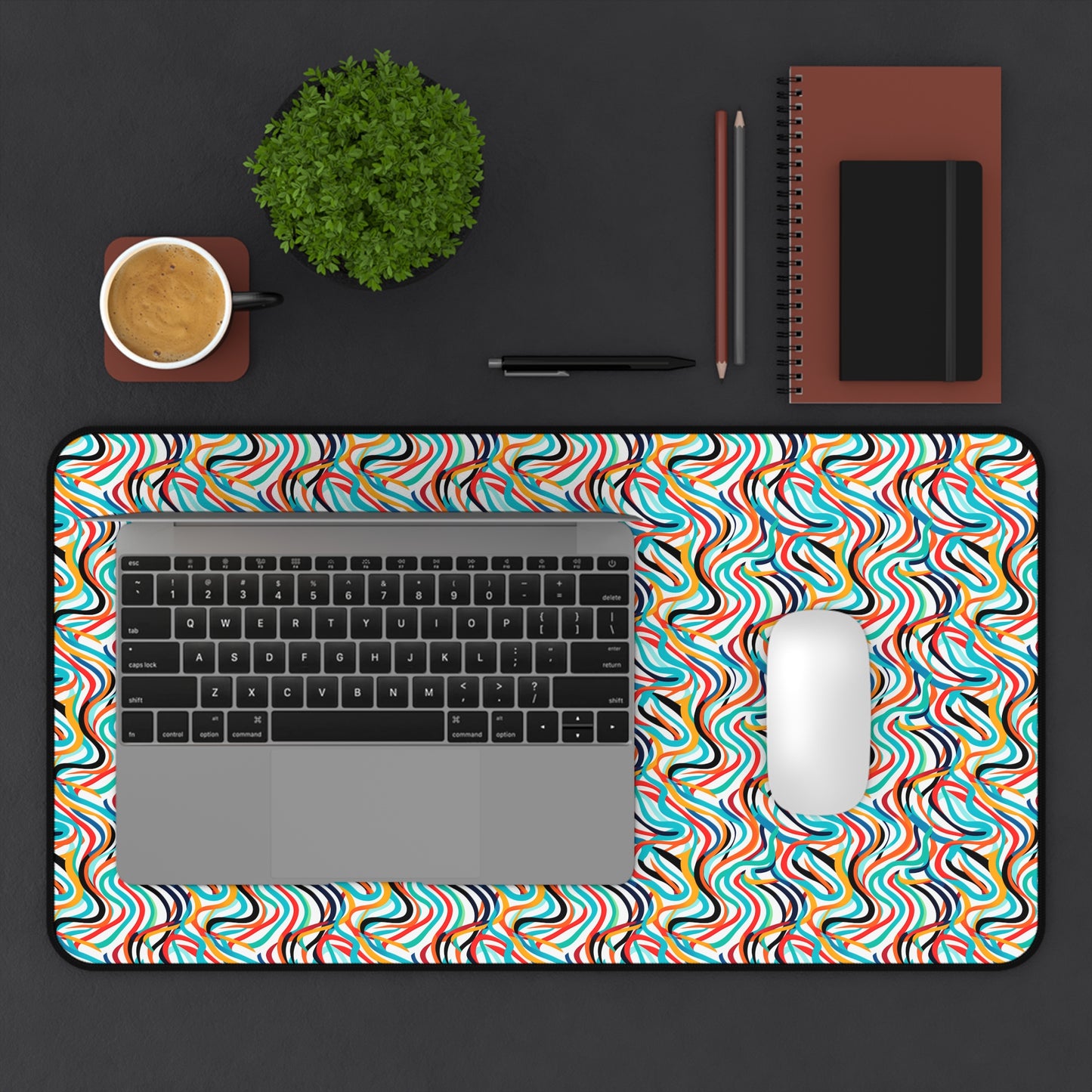 Colorful Artistic Round Rainbow Lines Pattern Desk Mat