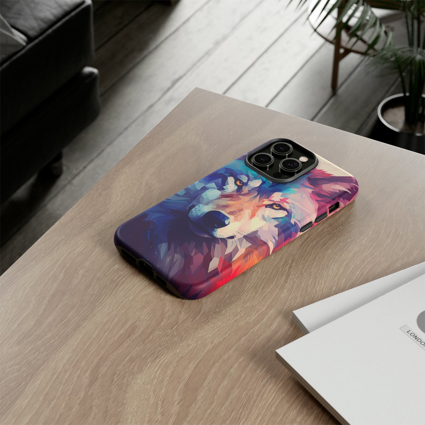 Majestic Wolf Polygon Style Phone Case / Beautiful Color Case - Tough Cases for iPhone 15, iPhone 14 and iPhone 13