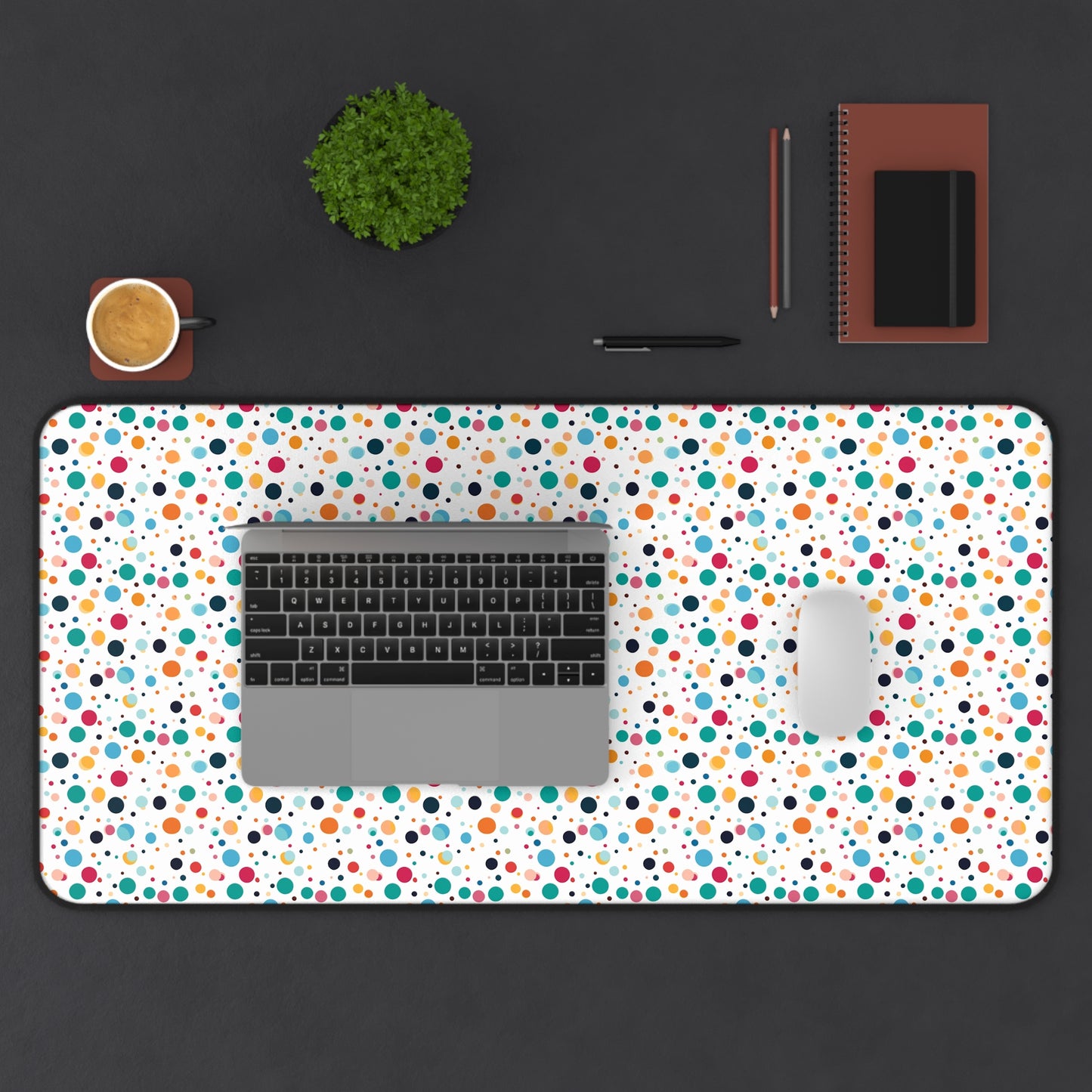 Playful Colorful Artistic Watercolor Dots Pattern Desk Mat