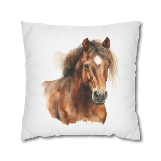 Horse Enthusiasts Collection - Beautiful "Quarter Pony" Majestic Watercolor Portrait - Spun Polyester Square Pillowcase / Cushion Cover