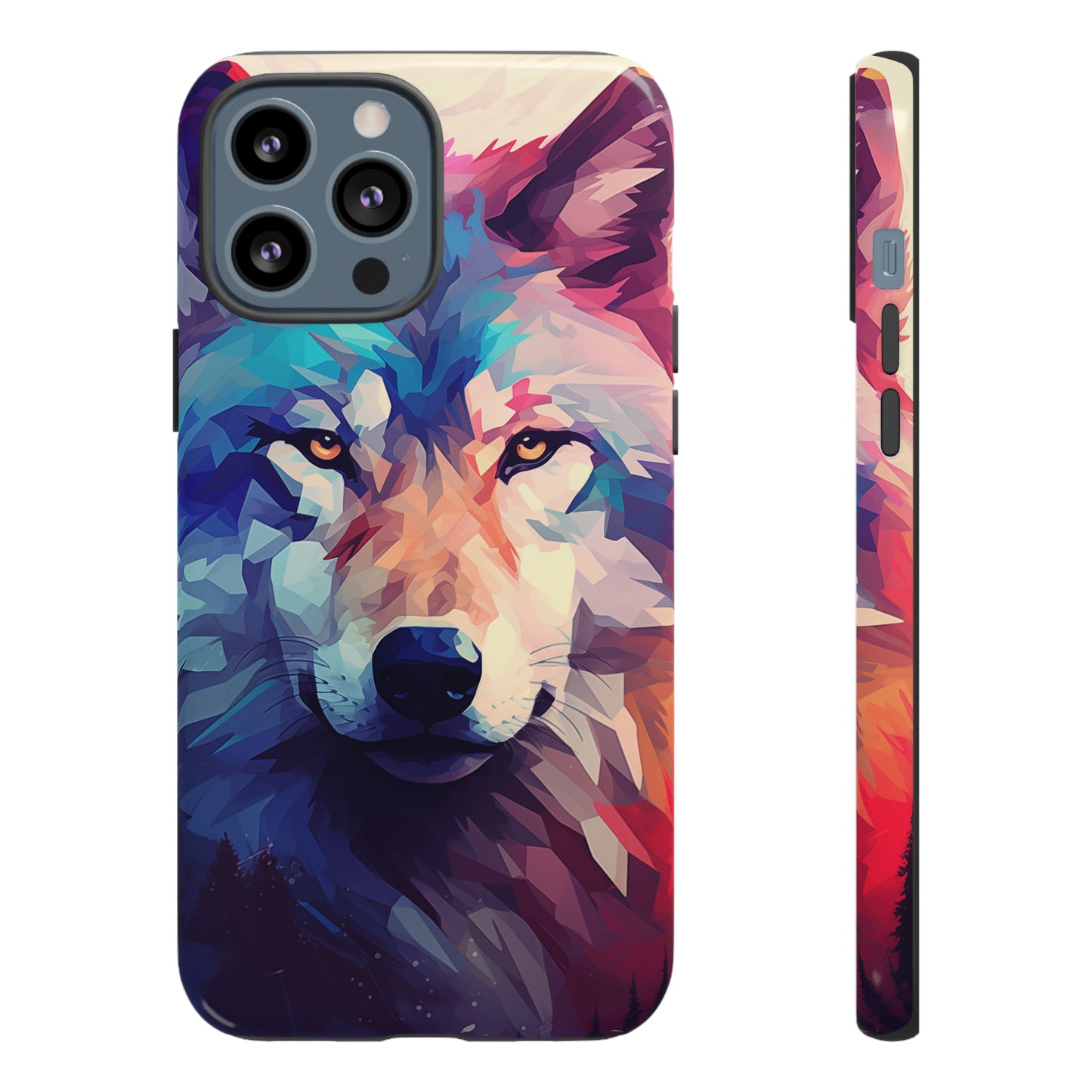 Majestic Wolf Polygon Style Phone Case / Beautiful Color Case - Tough Cases for iPhone 15, iPhone 14 and iPhone 13