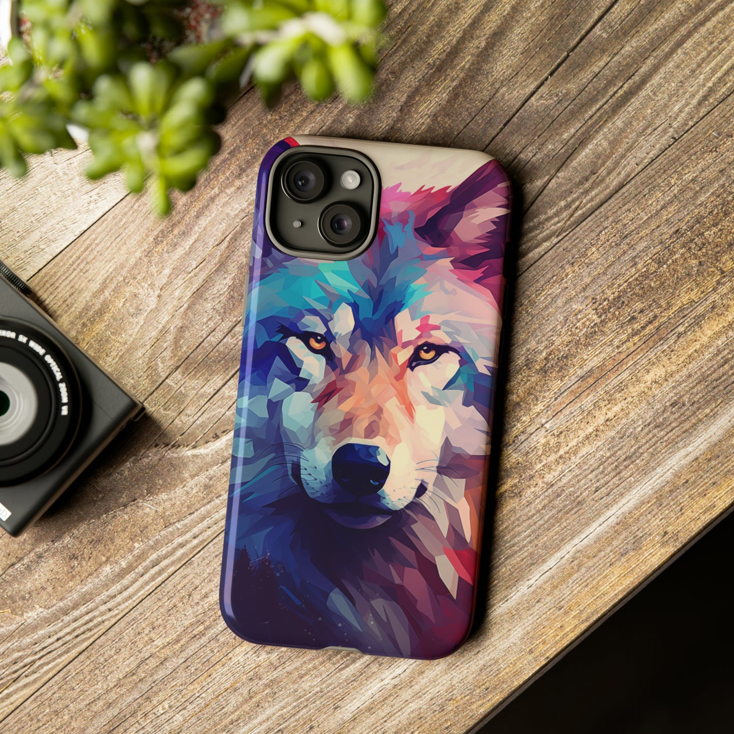 Majestic Wolf Polygon Style Phone Case / Beautiful Color Case - Tough Cases for iPhone 15, iPhone 14 and iPhone 13