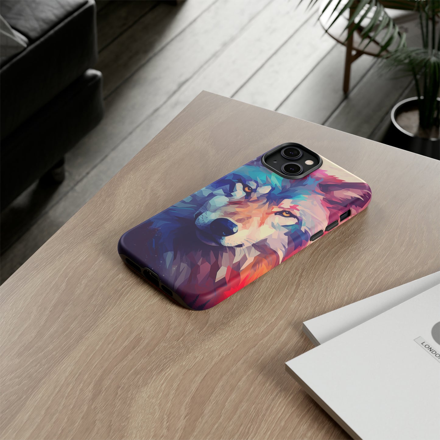 Majestic Wolf Polygon Style Phone Case / Beautiful Color Case - Tough Cases for iPhone 15, iPhone 14 and iPhone 13