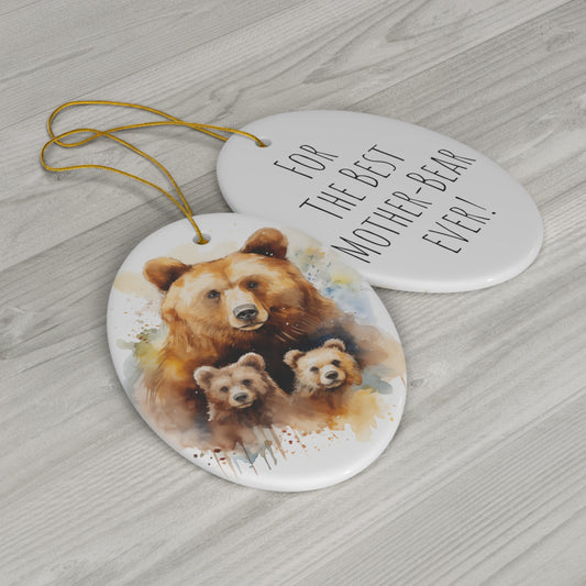 Happy Mother's Day / Mother Love / Best Mother-Bear Ever -  Exquisite Baby Bear Watercolor Design Ceramic Ornament - Perfect Gift, 1-Pack