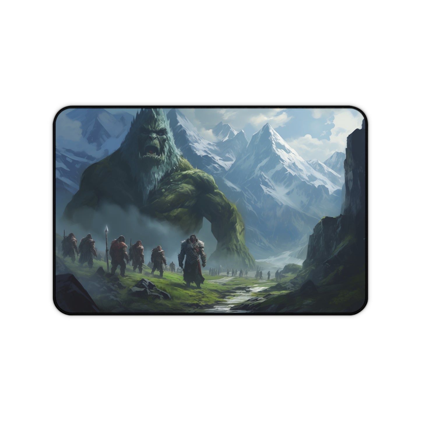 Epic Fantasy Friends Collection - "Waking a Mountain" Watercolor Art Work Design - Neoprene Gaming Desk Mat / Cover