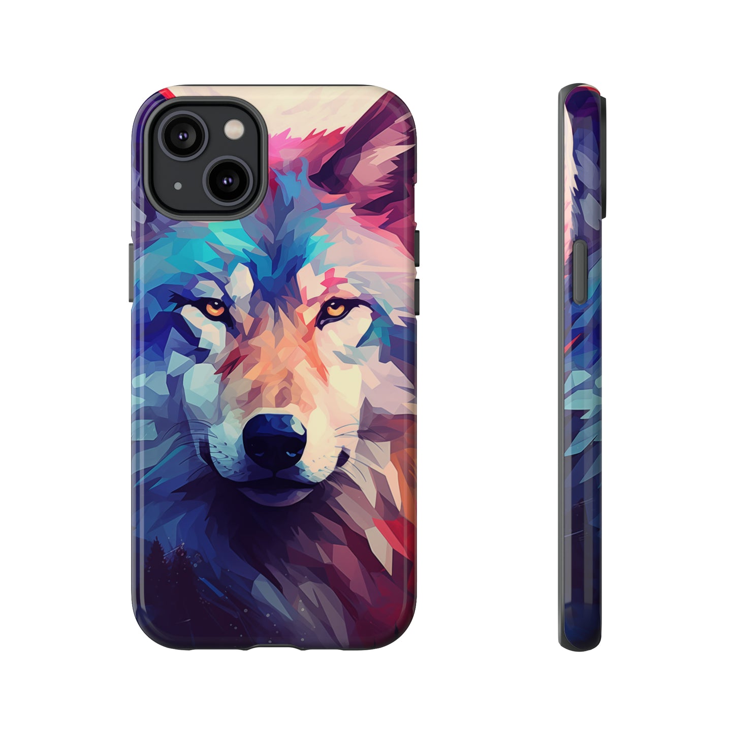 Majestic Wolf Polygon Style Phone Case / Beautiful Color Case - Tough Cases for iPhone 15, iPhone 14 and iPhone 13