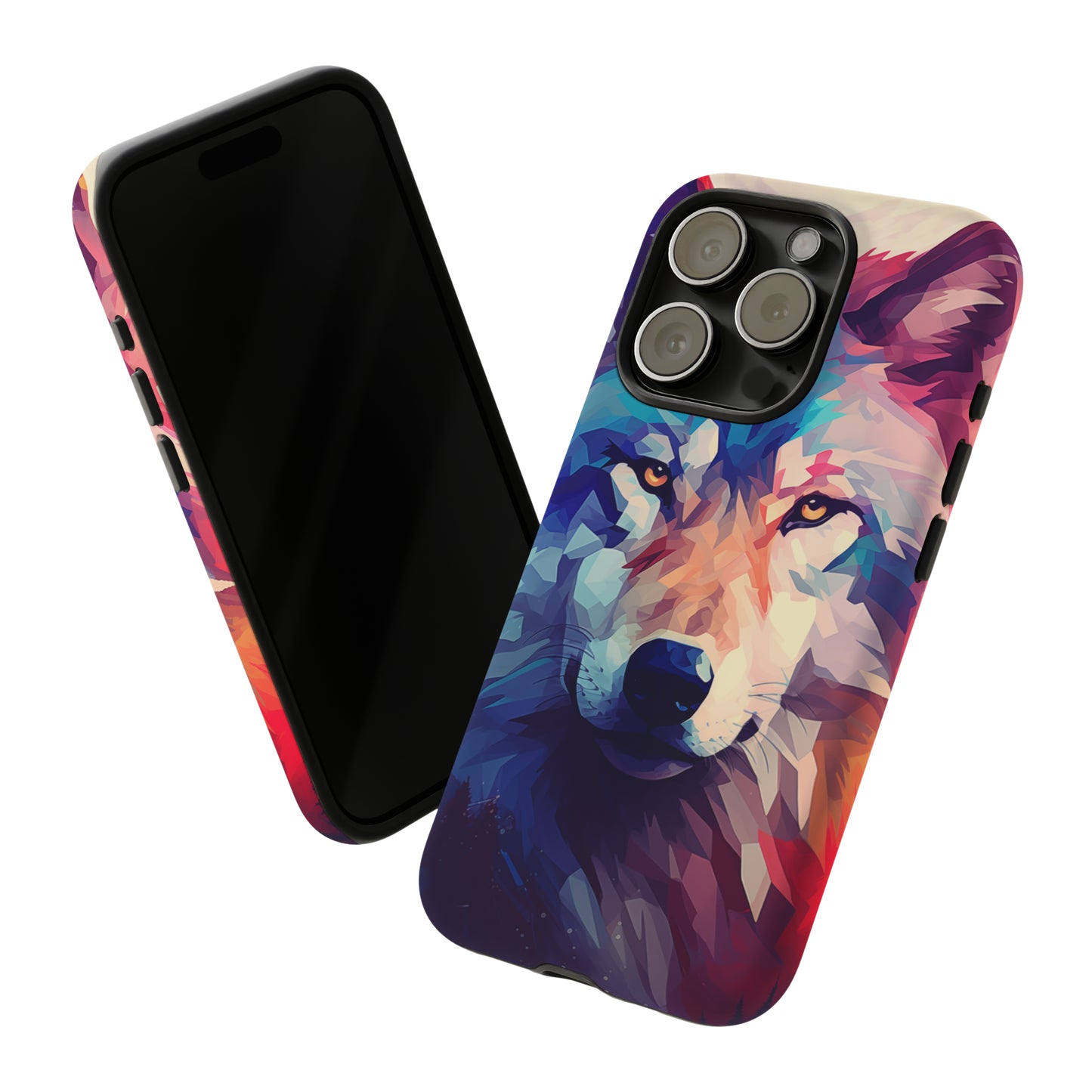 Majestic Wolf Polygon Style Phone Case / Beautiful Color Case - Tough Cases for iPhone 15, iPhone 14 and iPhone 13