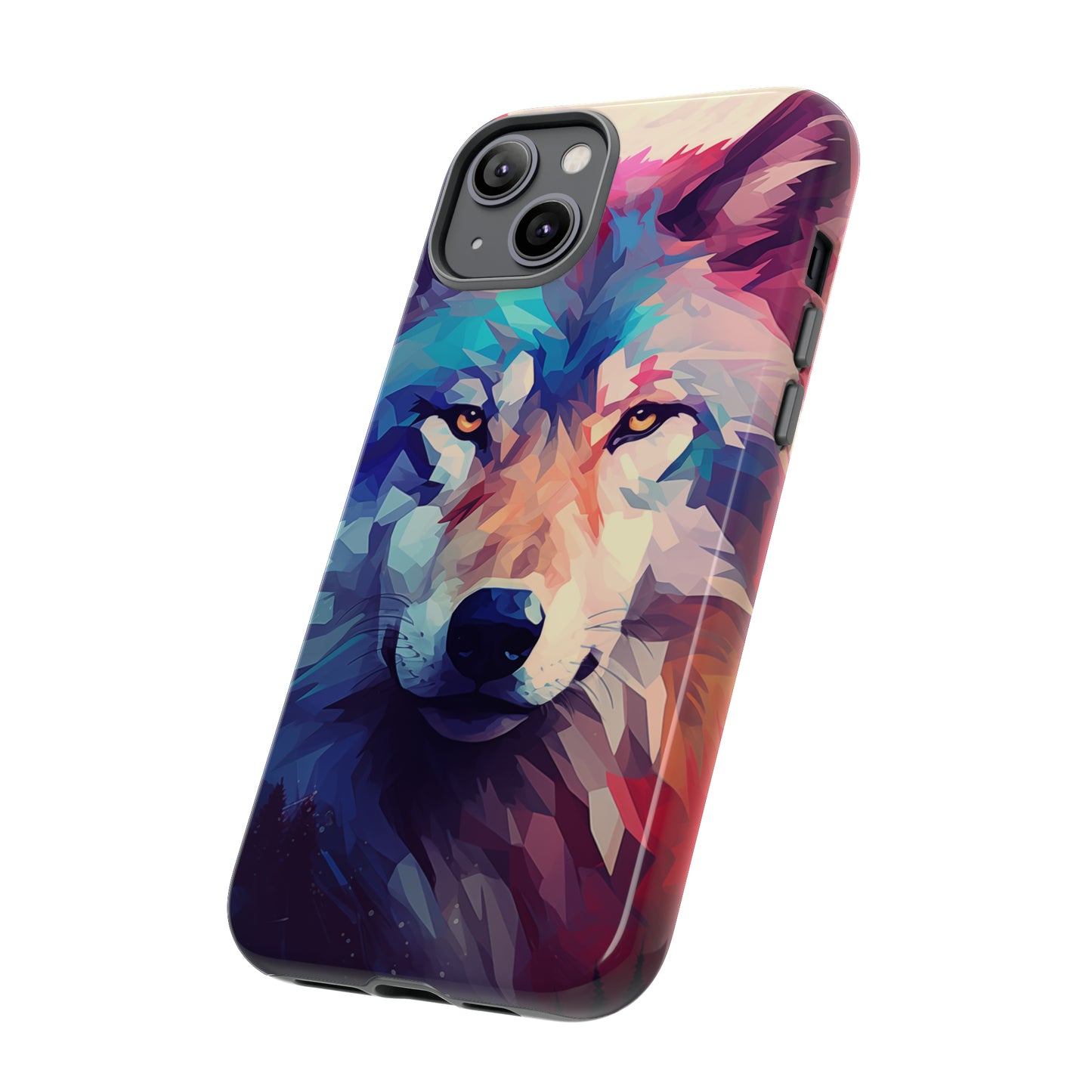 Majestic Wolf Polygon Style Phone Case / Beautiful Color Case - Tough Cases for iPhone 15, iPhone 14 and iPhone 13