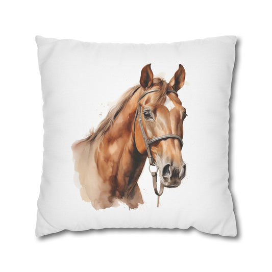 Horse Enthusiasts Collection - Beautiful "Oldenburg Horse" Majestic Watercolor Portrait- Spun Polyester Square Pillowcase / Cushion Cover