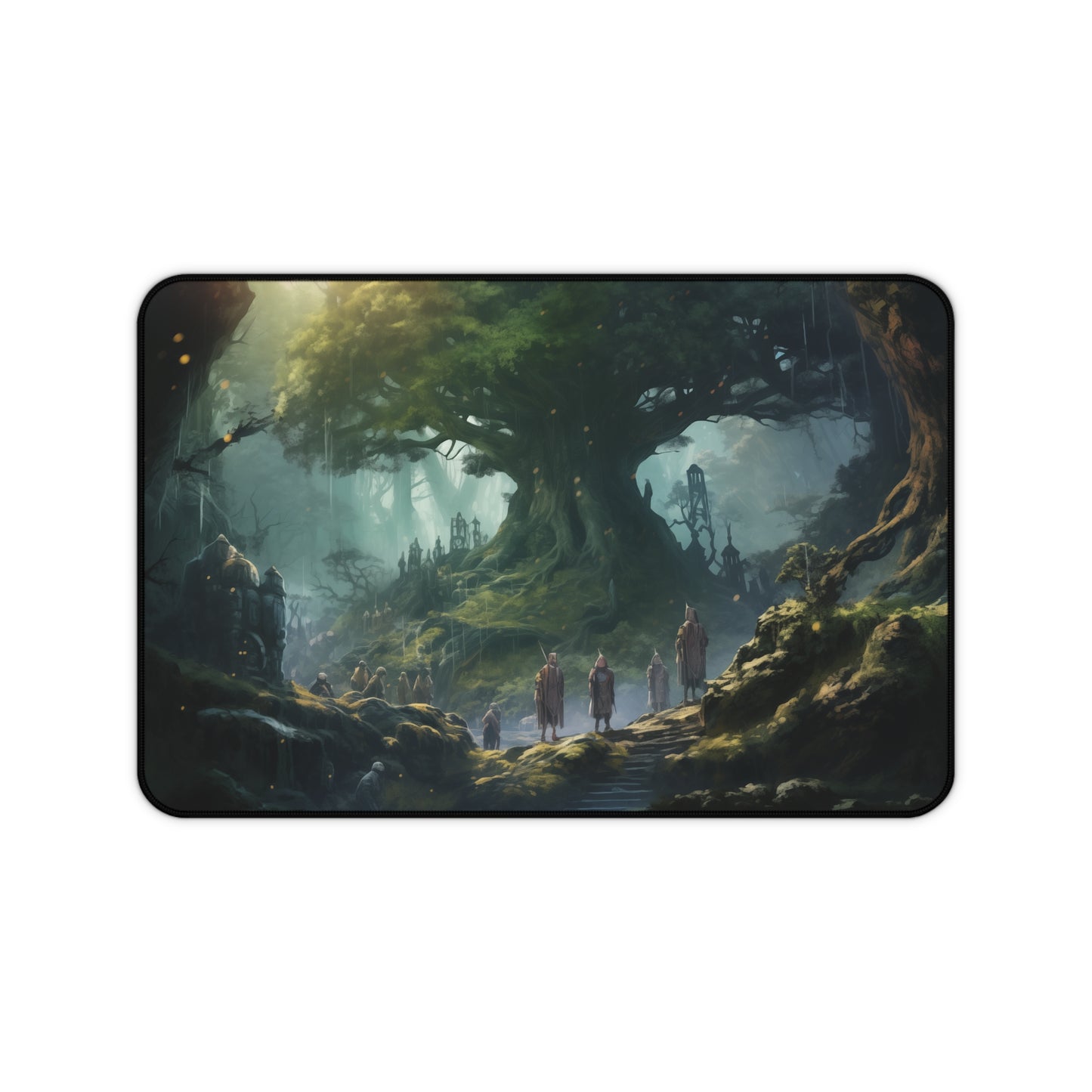 Epic Fantasy Friends Collection - "Welcome in Elven Forest" Watercolor Art Work Design - Neoprene Gaming Desk Mat / Cover