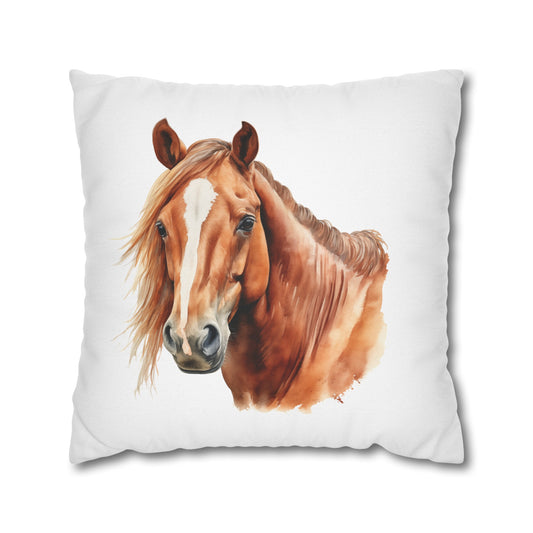 Horse Enthusiasts Collection - Beautiful "Suffolk Punch Horse" Majestic Watercolor Portrait- Spun Polyester Square Pillowcase /Cushion Cover