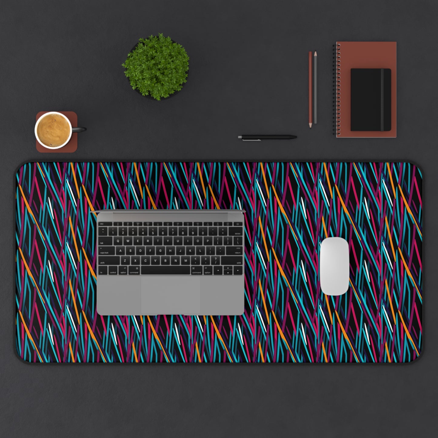 Colorful Artistic Stright Yellow Purple Blue Lines Pattern Desk Mat