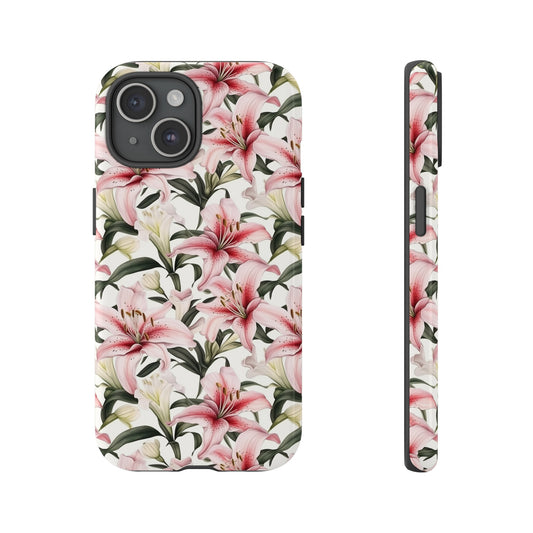 Gardening Lovers Collection - "Lily (Lilium spp.)" Herbal Watercolor Plants Pattern - iPhone 15, iPhone 14 and iPhone 13 Phone Case