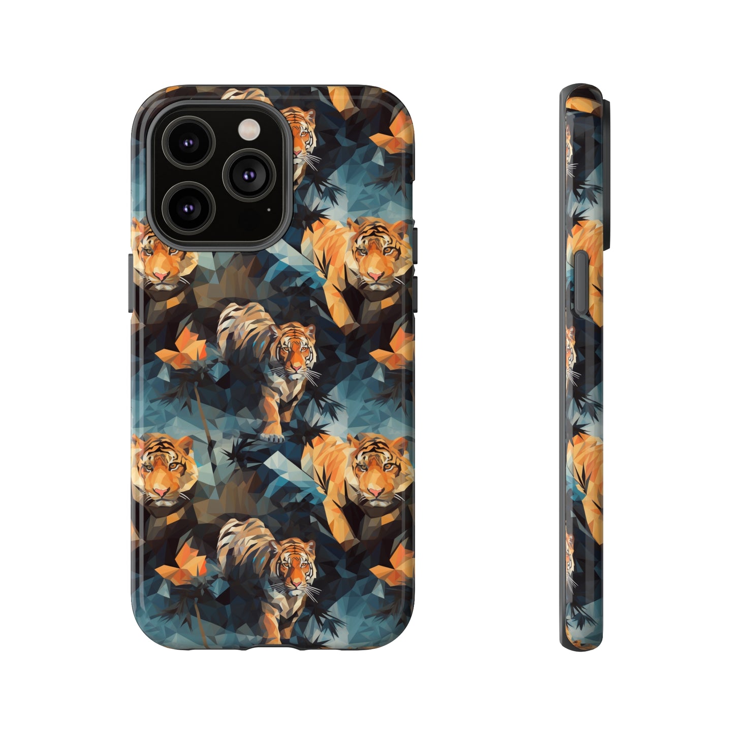 Sneaking Tiger Grey Polygonized Style Phone Case  - Tough Cases for iPhone 15, iPhone 14 and iPhone 13