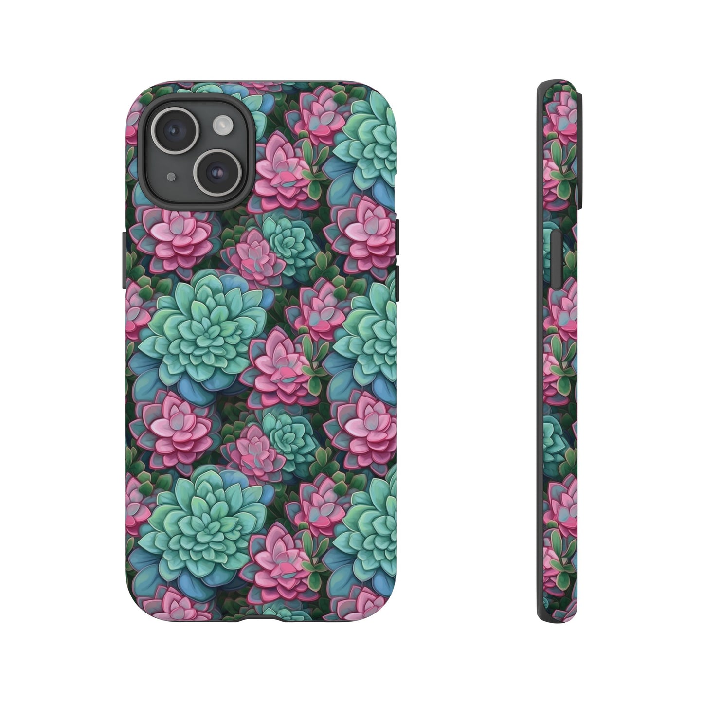 Gardening Lovers Collection - "Jade Plant (Crassula ovata)" Herbal Watercolor Plants Pattern - iPhone 15, iPhone 14 and iPhone 13 Phone Case