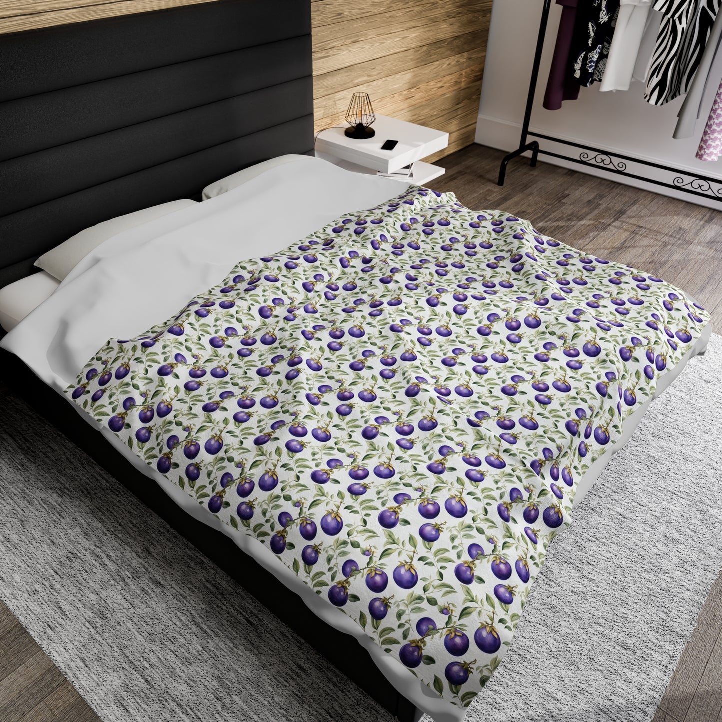 Gardening Lovers Collection - "Purple Tomato (Solanum lycopersicum)" Herbal Watercolor Garden Plants Pattern Blanket - Velveteen Plush -Gift