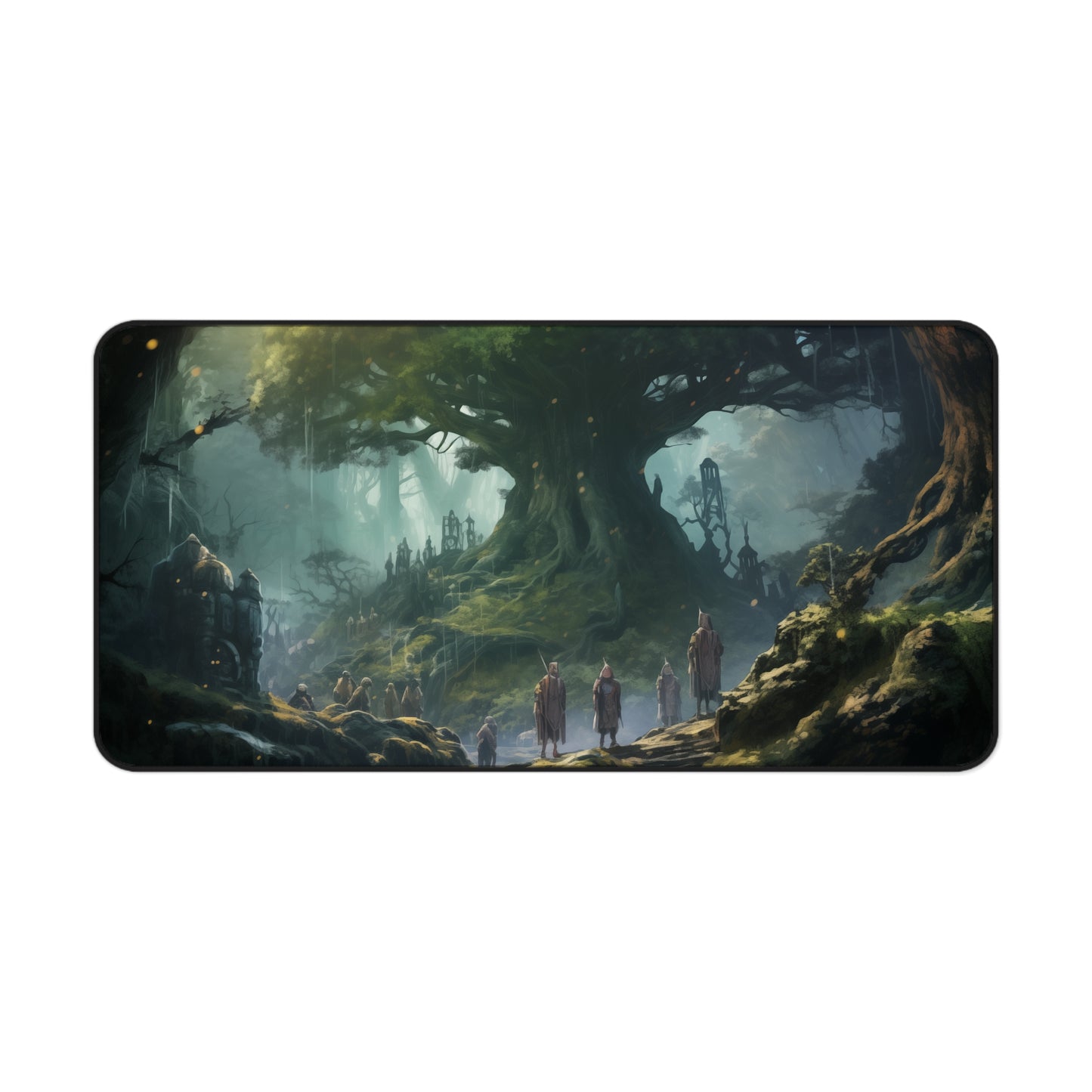 Epic Fantasy Friends Collection - "Welcome in Elven Forest" Watercolor Art Work Design - Neoprene Gaming Desk Mat / Cover