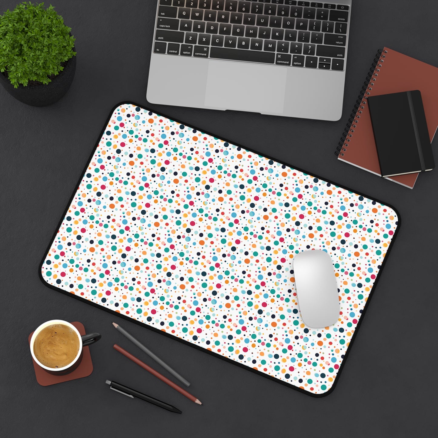 Playful Colorful Artistic Watercolor Dots Pattern Desk Mat