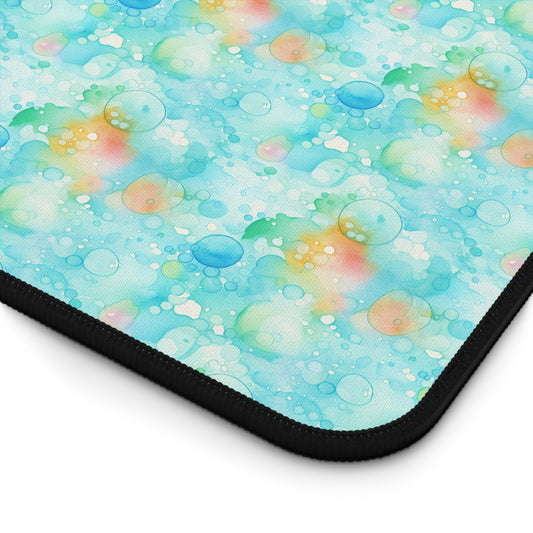 Blue Watercolor Bubbles Pattern Desk Mat