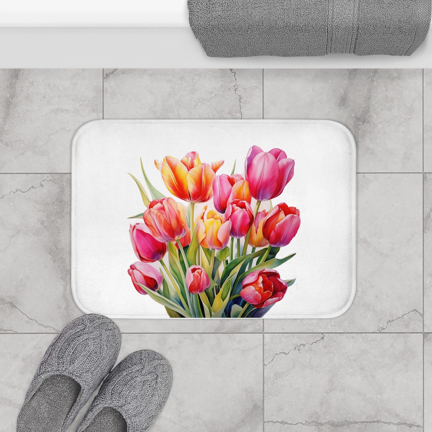 Beautiful Watercolor Style Tulip Bath Mat