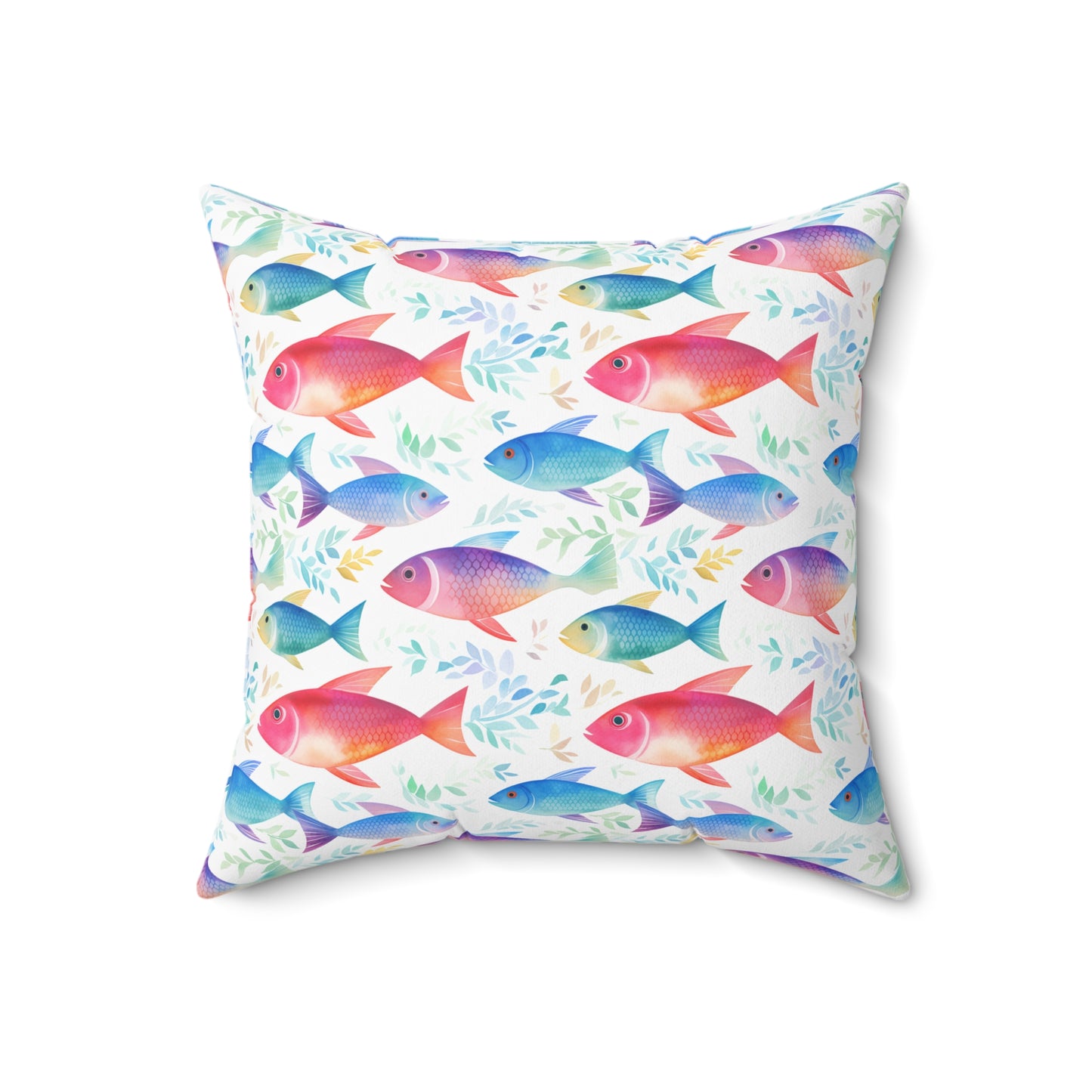 Fishing Enthusiasts Collection - Beautiful "Rainbow Fish" Elegant Watercolor Fish Pattern - Spun Polyester Square Pillow - Gift