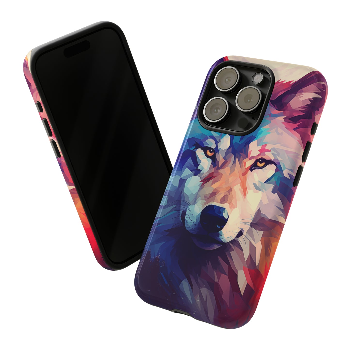 Majestic Wolf Polygon Style Phone Case / Beautiful Color Case - Tough Cases for iPhone 15, iPhone 14 and iPhone 13