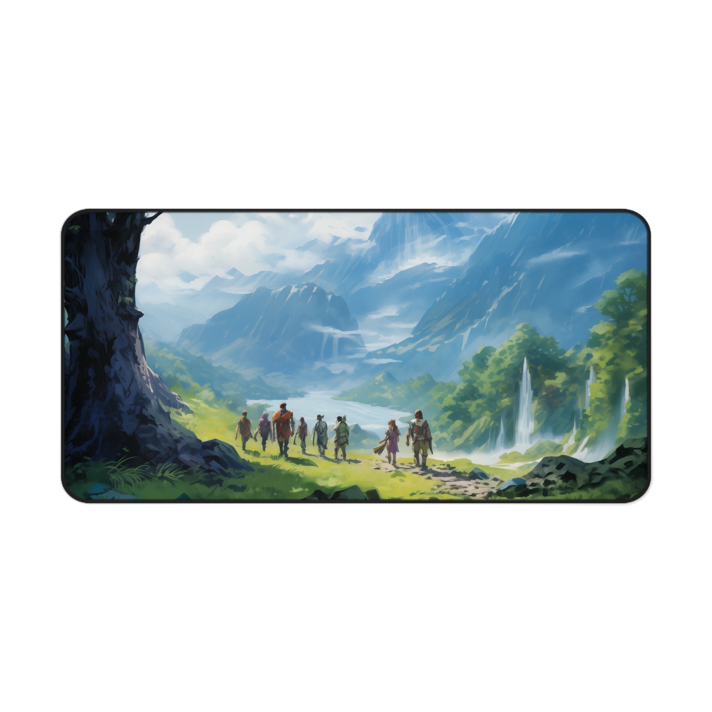 Epic Fantasy Friends Collection - "Beginning of a Long Journey" Watercolor Art Work Design - Neoprene Gaming Desk Mat / Cover