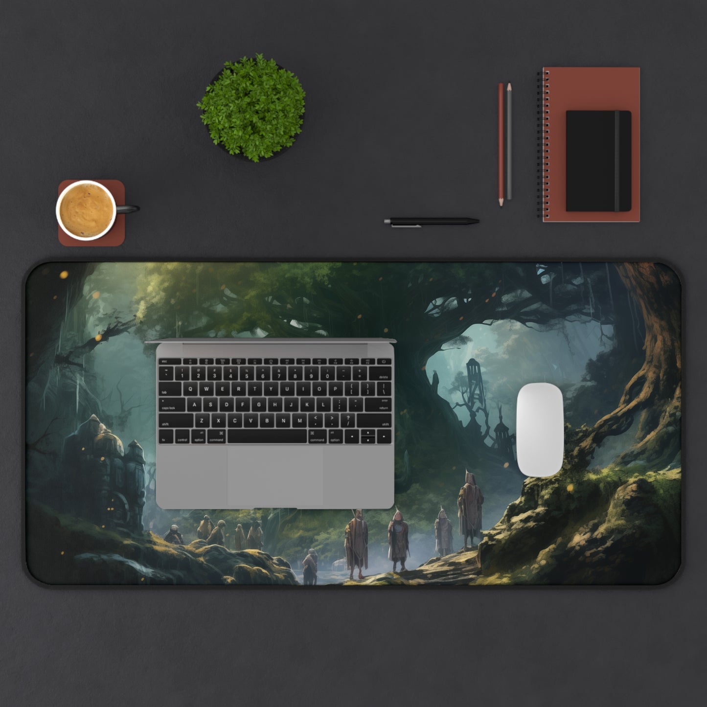 Epic Fantasy Friends Collection - "Welcome in Elven Forest" Watercolor Art Work Design - Neoprene Gaming Desk Mat / Cover