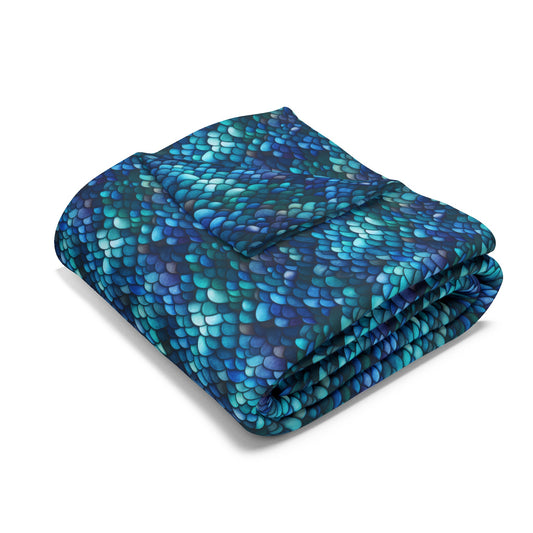 Blue Fish Scale / Fishscale Pattern Style Arctic Fleece Blanket - Fisher / Fishing Enthusiasts Gift