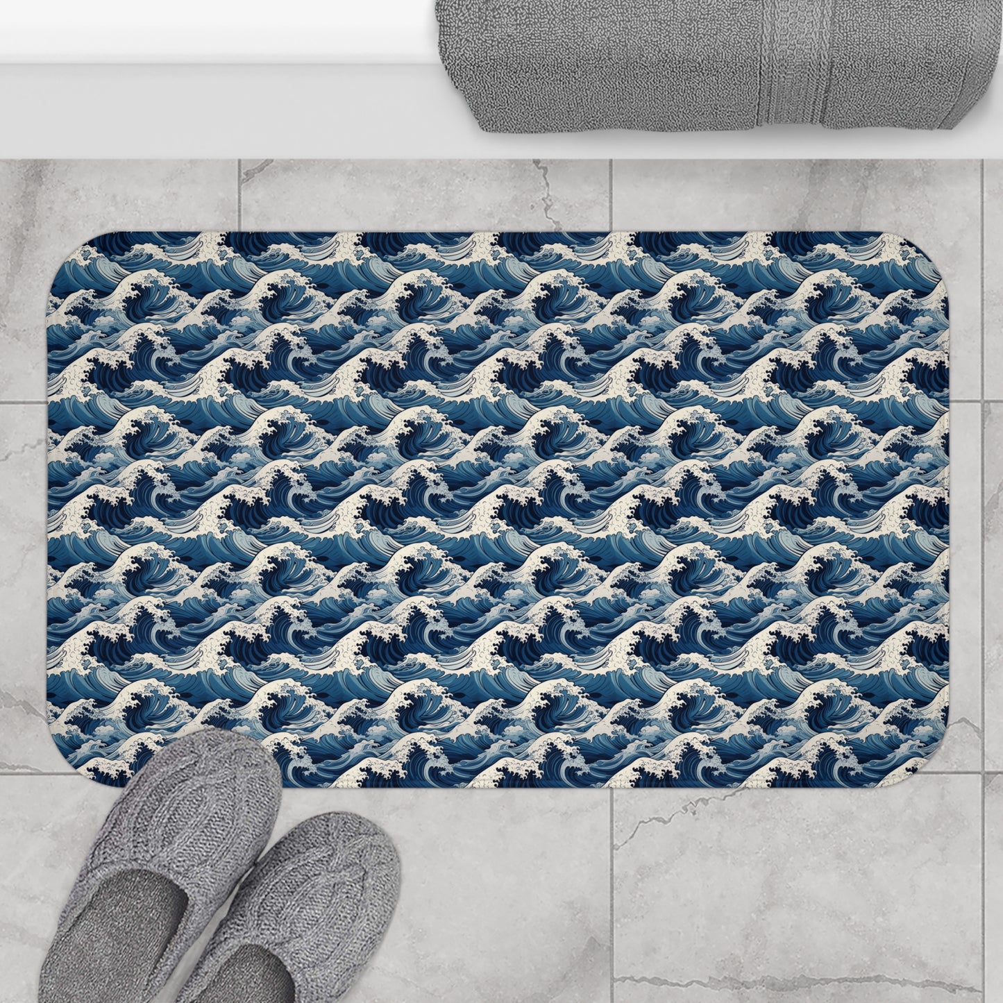 Minimalistic Japanese Wave Style Pattern Bath Mat