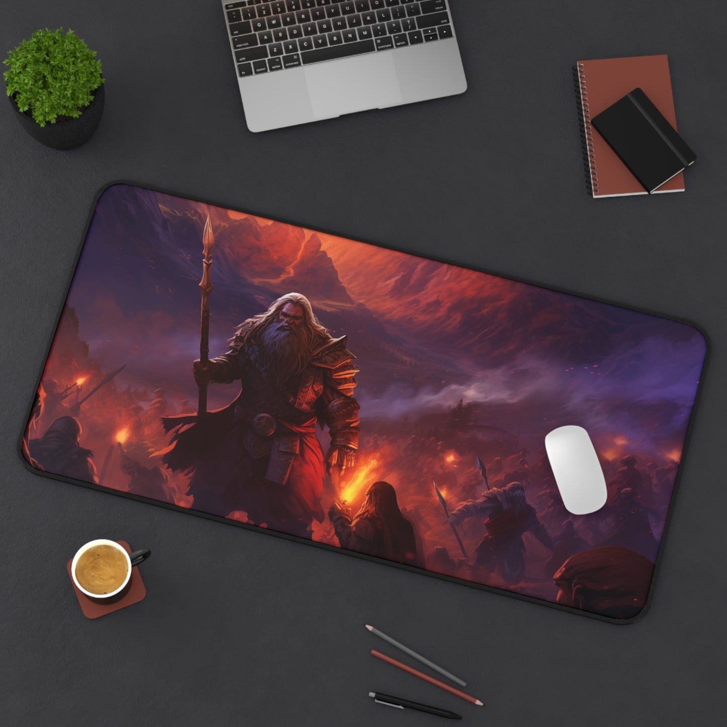 Epic Fantasy Friends Collection - "The Unbreakable General" Watercolor Art Work Design - Neoprene Gaming Desk Mat / Cover