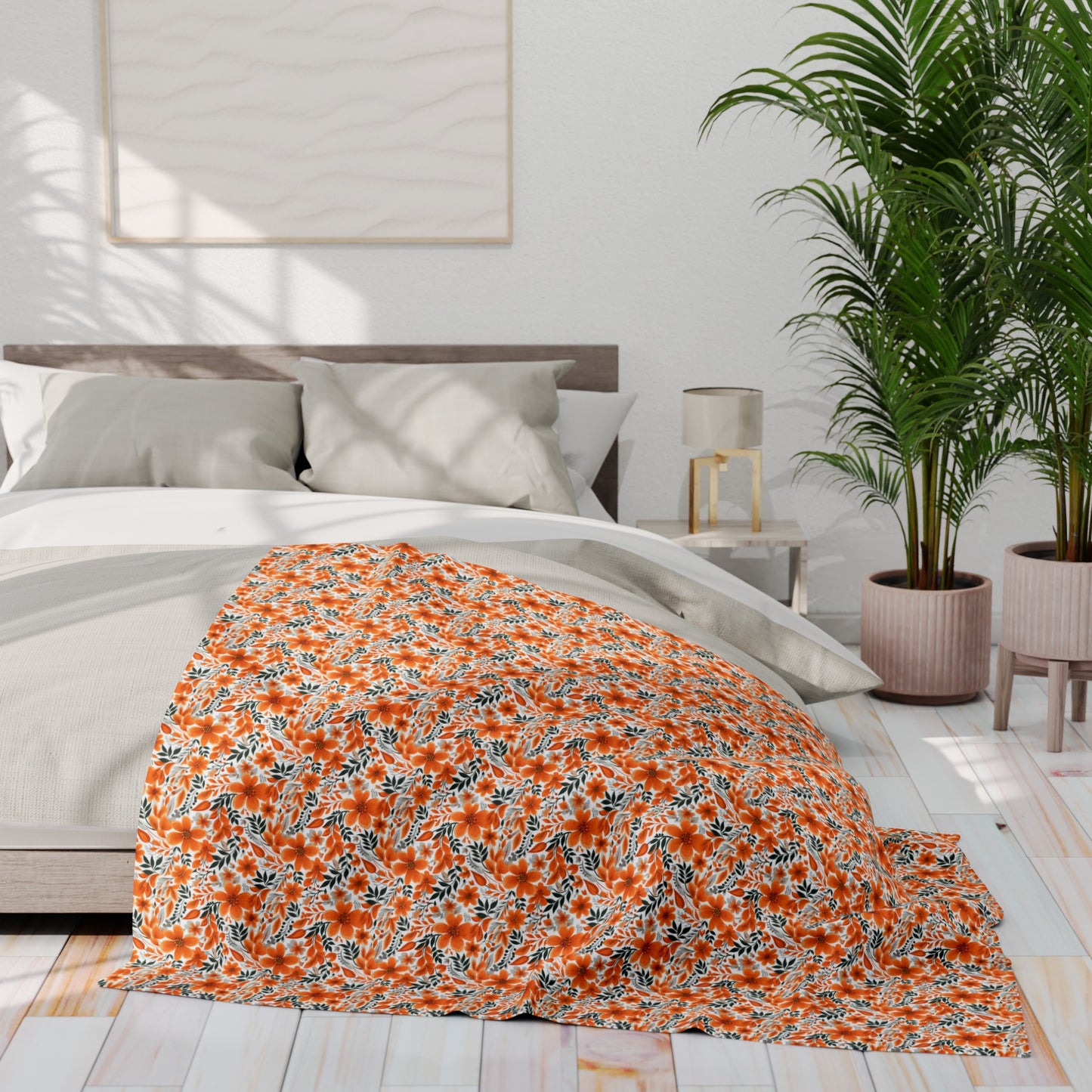 Wonderful Orange Floral Flower Summer Pattern Style Design Arctic Fleece Blanket