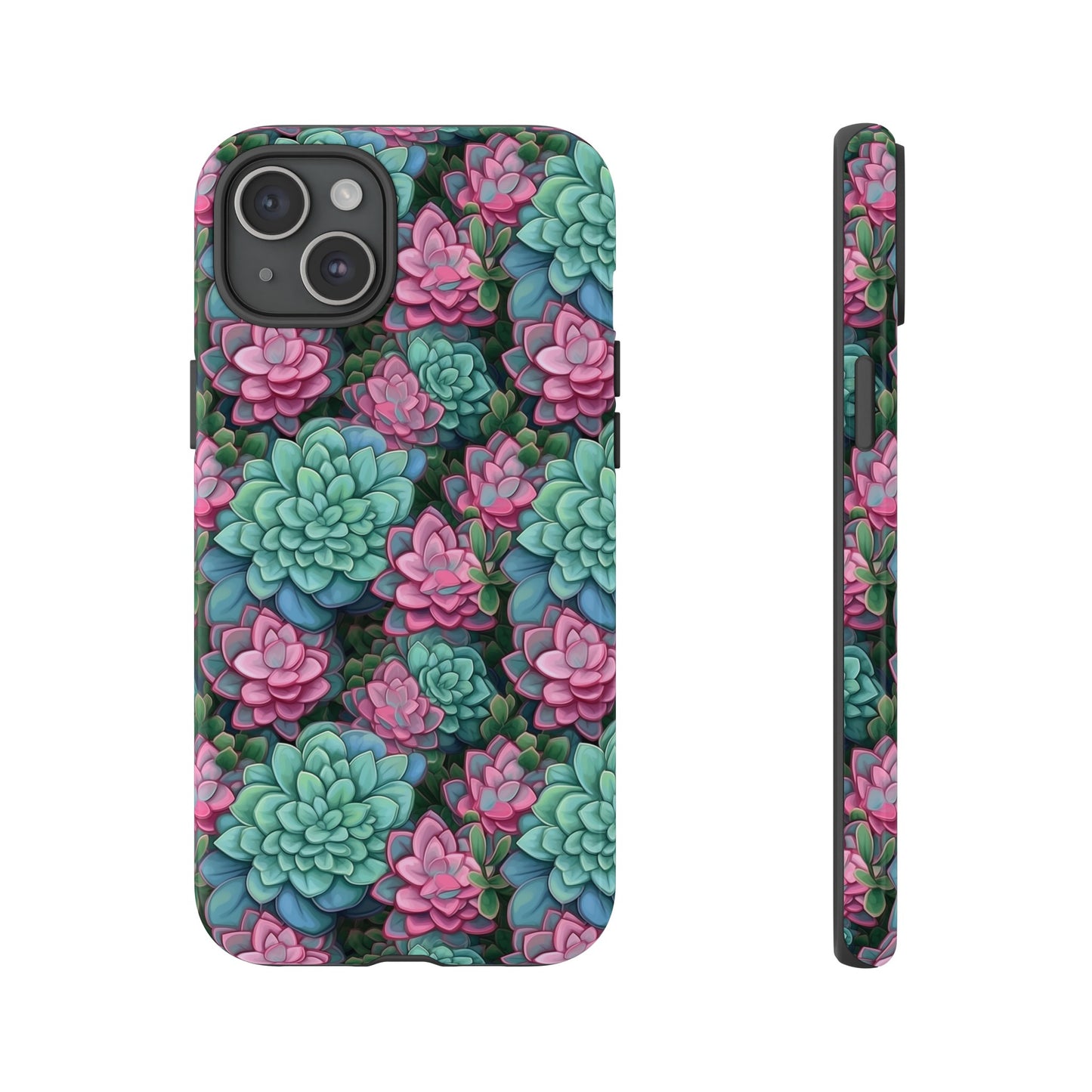 Gardening Lovers Collection - "Jade Plant (Crassula ovata)" Herbal Watercolor Plants Pattern - iPhone 15, iPhone 14 and iPhone 13 Phone Case