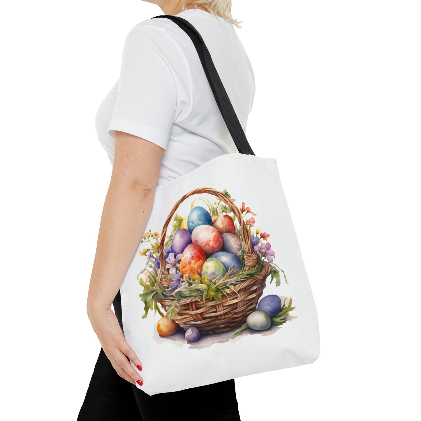 Happy Easter Basket / Egg Basket Watercolor Design Tote Bag