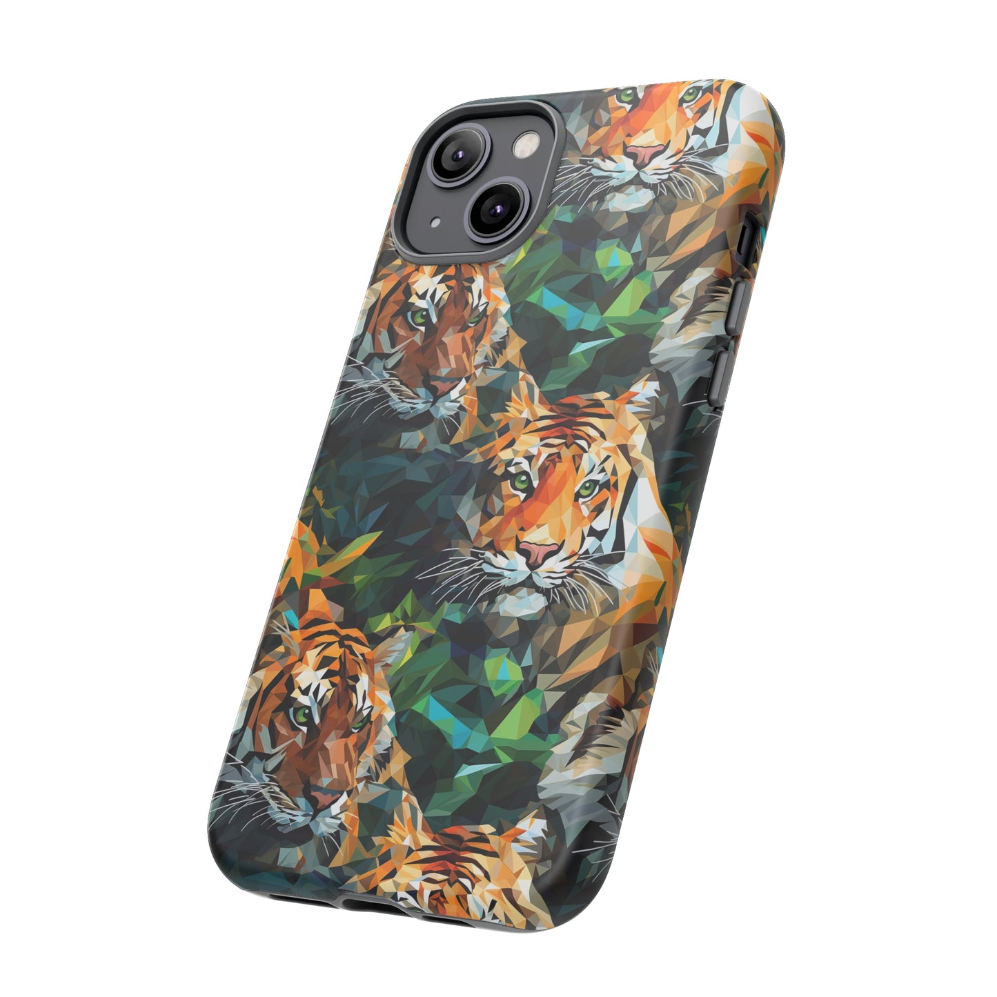 Majestic Hiding Tiger Pattern Polygonized Style Phone Case  - Tough Cases for iPhone 15, iPhone 14 and iPhone 13