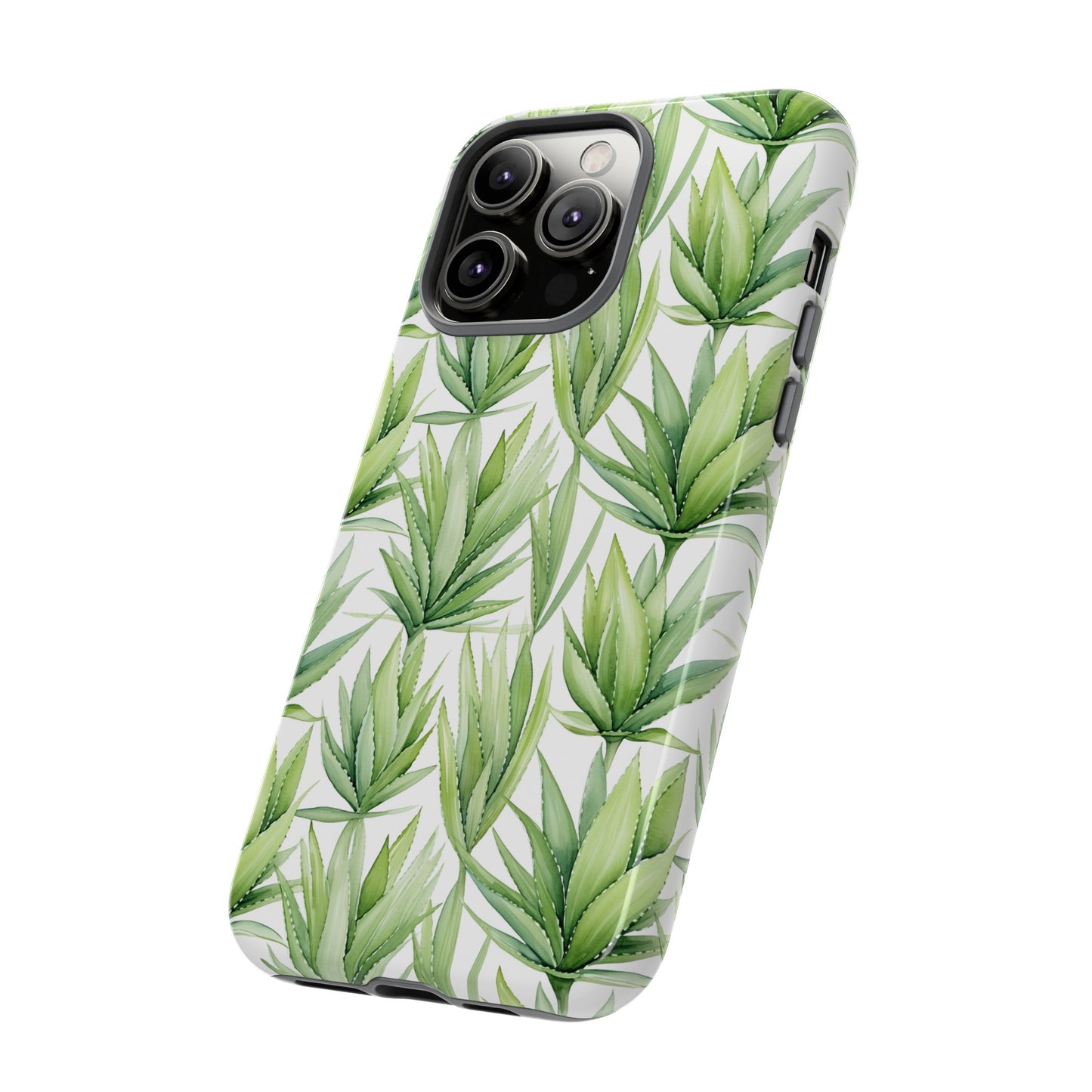 Gardening Collection - "Aloe Vera (Aloe Barbadensis)" Herbal Watercolor Plants Pattern -  iPhone 15, iPhone 14 and iPhone 13 Phone Case