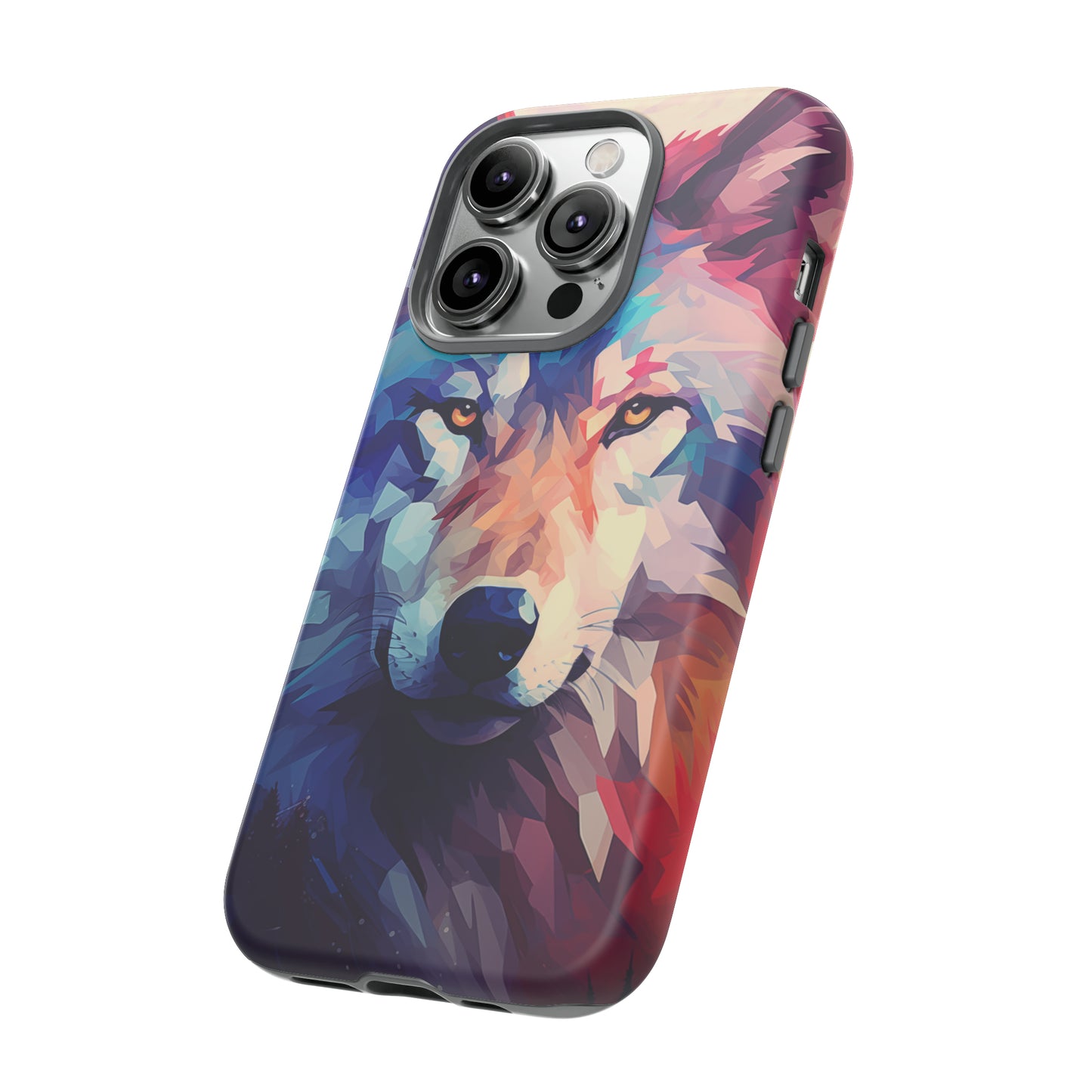 Majestic Wolf Polygon Style Phone Case / Beautiful Color Case - Tough Cases for iPhone 15, iPhone 14 and iPhone 13