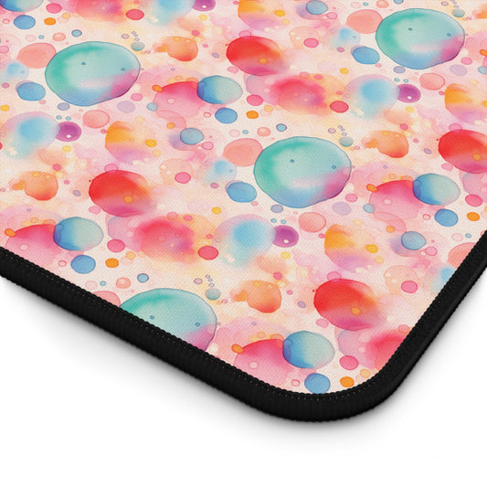 Red Blue Watercolor Bubbles Pattern Desk Mat