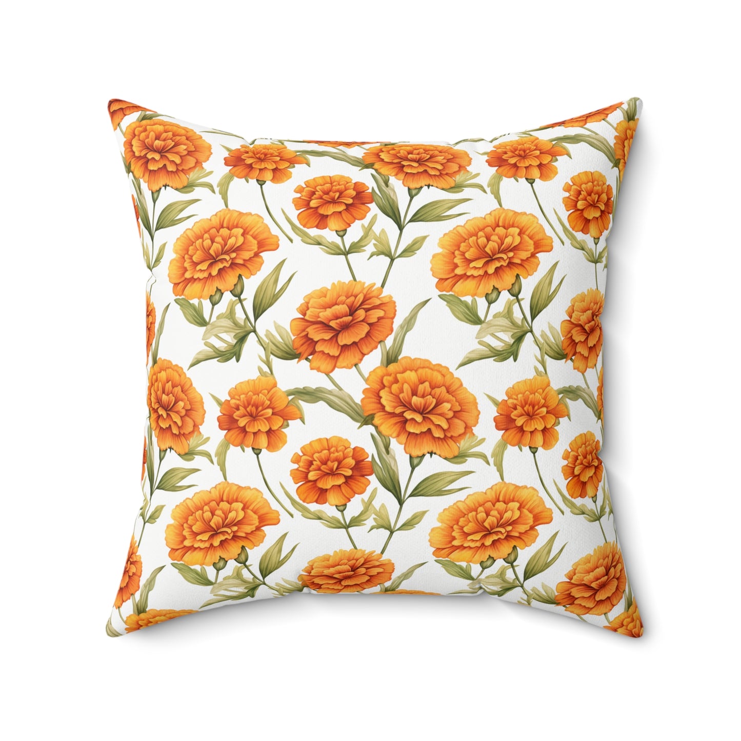 Gardening Lovers Collection - Marigold (Tagetes spp.) Herbal Garden Plants Pattern - Spun Polyester Square Pillow - Perfect Gift