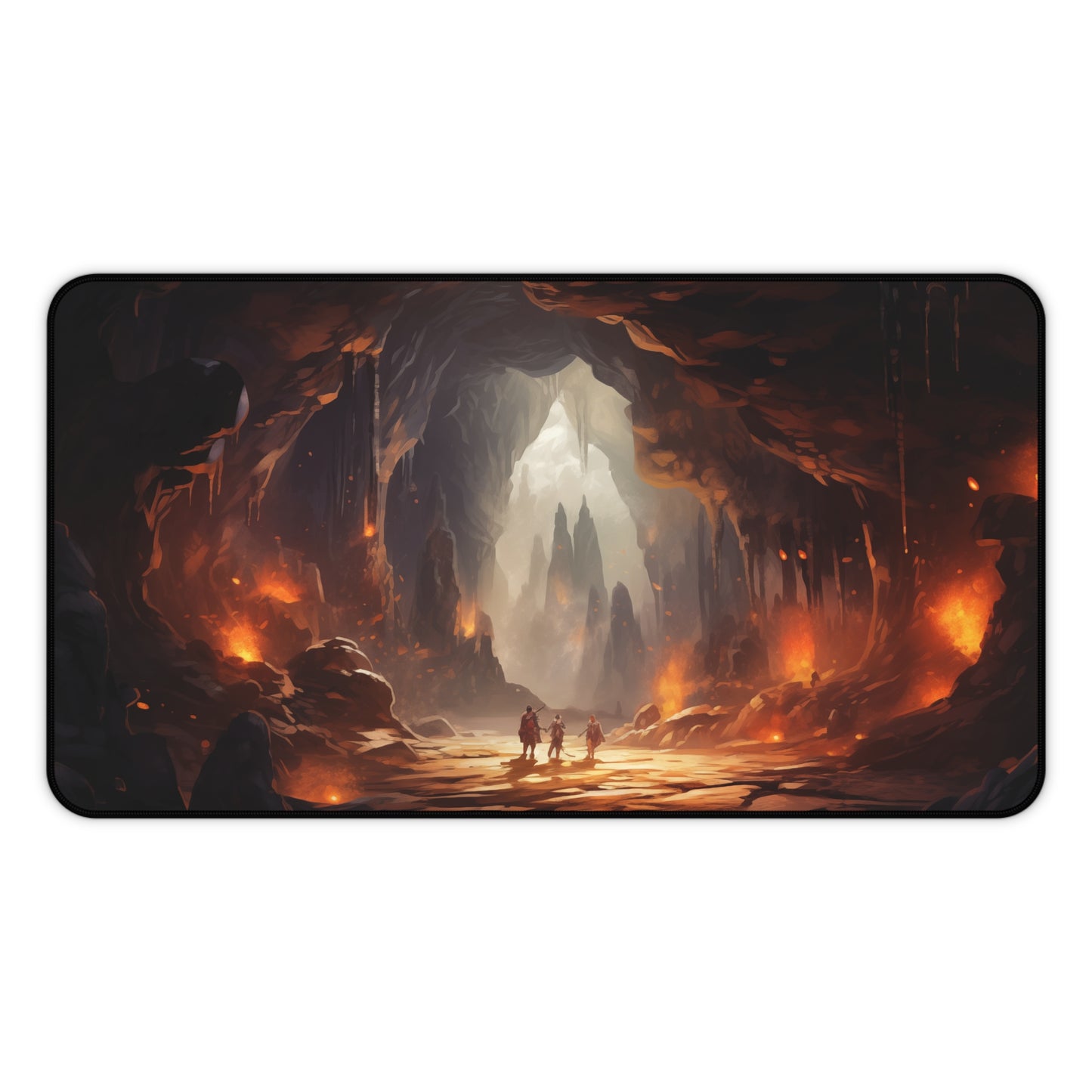 Epic Fantasy Friends Collection - "Leaving Cave of Doom" Watercolor Art Work Design - Neoprene Gaming Desk Mat / Cover