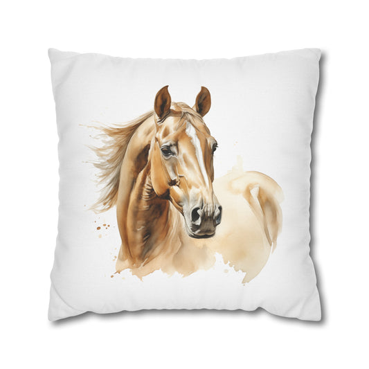 Horse Enthusiasts Collection - Beautiful "Akhal-Teke Horse" Majestic Watercolor Portrait- Spun Polyester Square Pillowcase / Cushion Cover