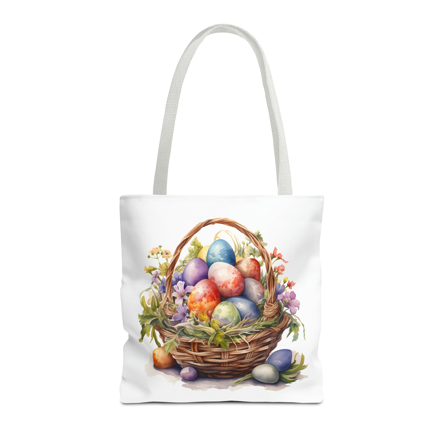 Happy Easter Basket / Egg Basket Watercolor Design Tote Bag