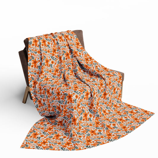 Wonderful Orange Floral Flower Summer Pattern Style Design Arctic Fleece Blanket