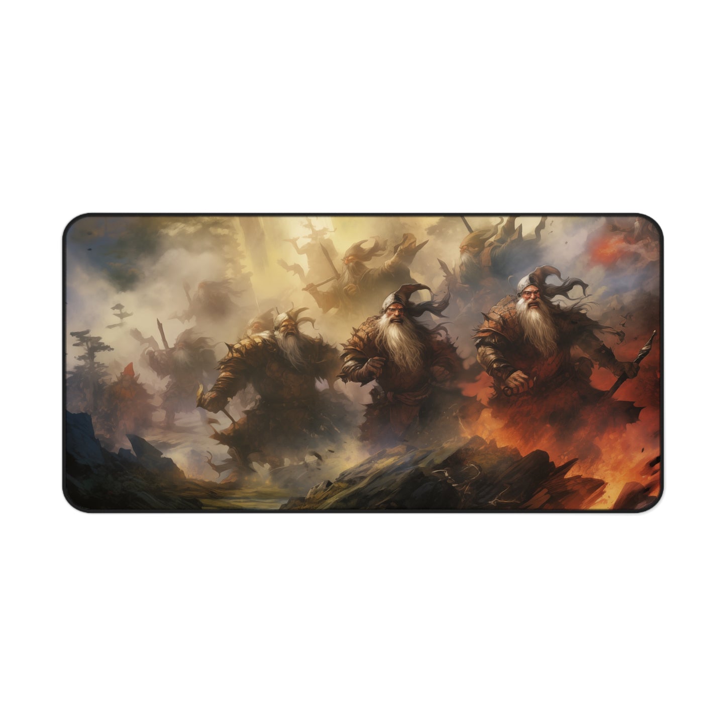 Epic Fantasy Friends Collection - "7 Battle-Dwarves" Watercolor Art Work Design - Neoprene Gaming Desk Mat / Cover