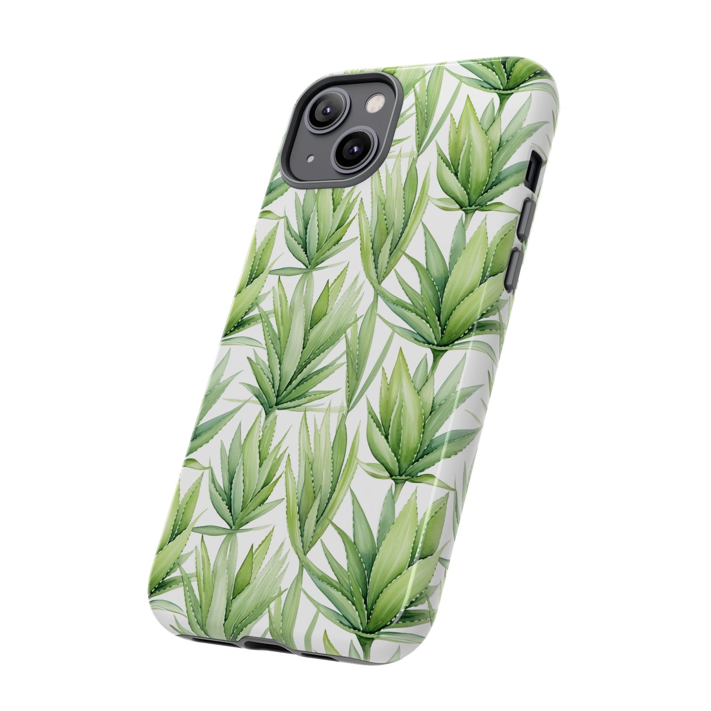 Gardening Collection - "Aloe Vera (Aloe Barbadensis)" Herbal Watercolor Plants Pattern -  iPhone 15, iPhone 14 and iPhone 13 Phone Case