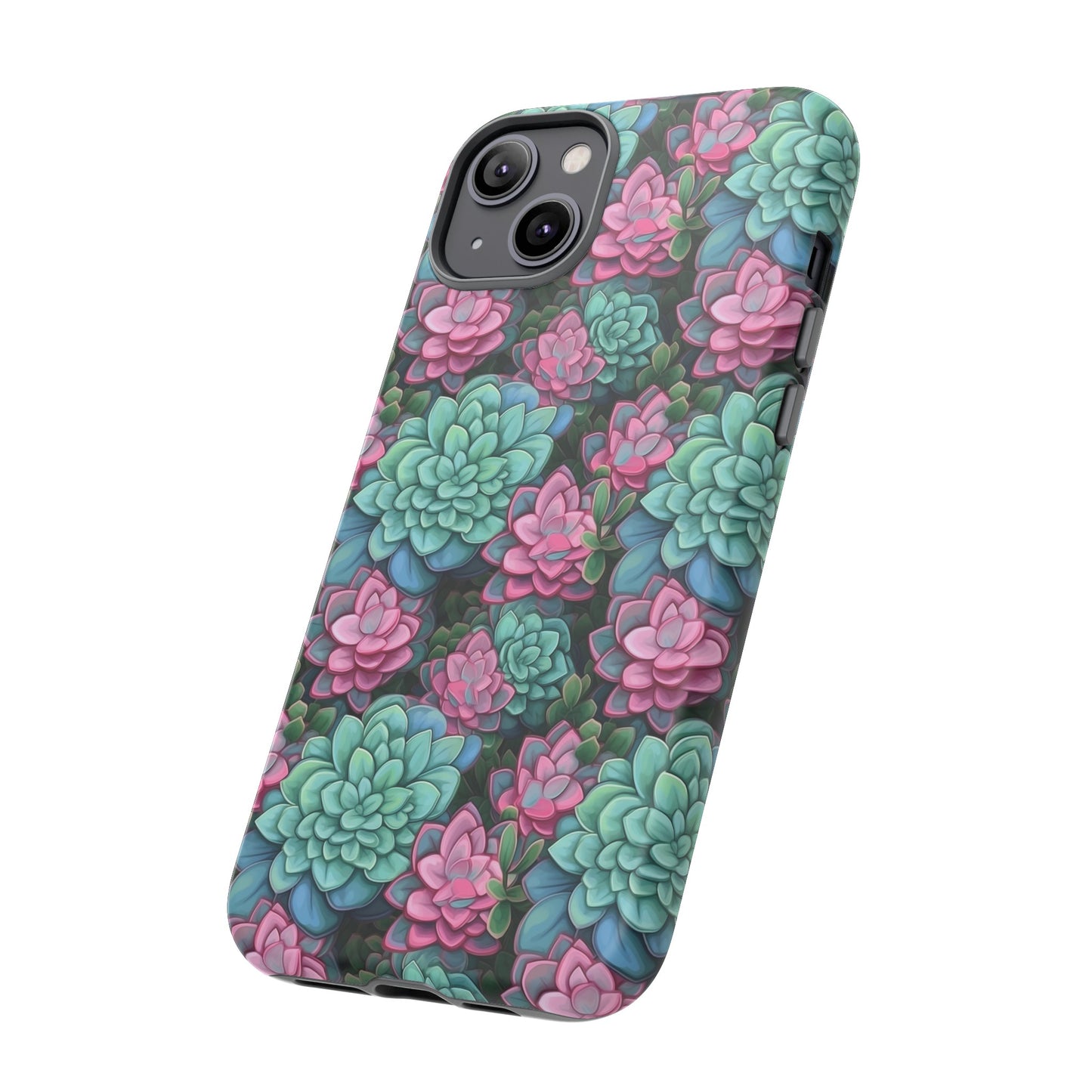 Gardening Lovers Collection - "Jade Plant (Crassula ovata)" Herbal Watercolor Plants Pattern - iPhone 15, iPhone 14 and iPhone 13 Phone Case