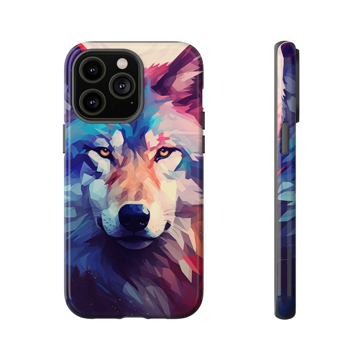 Majestic Wolf Polygon Style Phone Case / Beautiful Color Case - Tough Cases for iPhone 15, iPhone 14 and iPhone 13