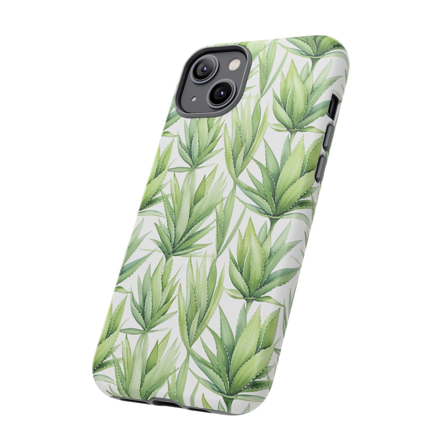 Gardening Collection - "Aloe Vera (Aloe Barbadensis)" Herbal Watercolor Plants Pattern -  iPhone 15, iPhone 14 and iPhone 13 Phone Case